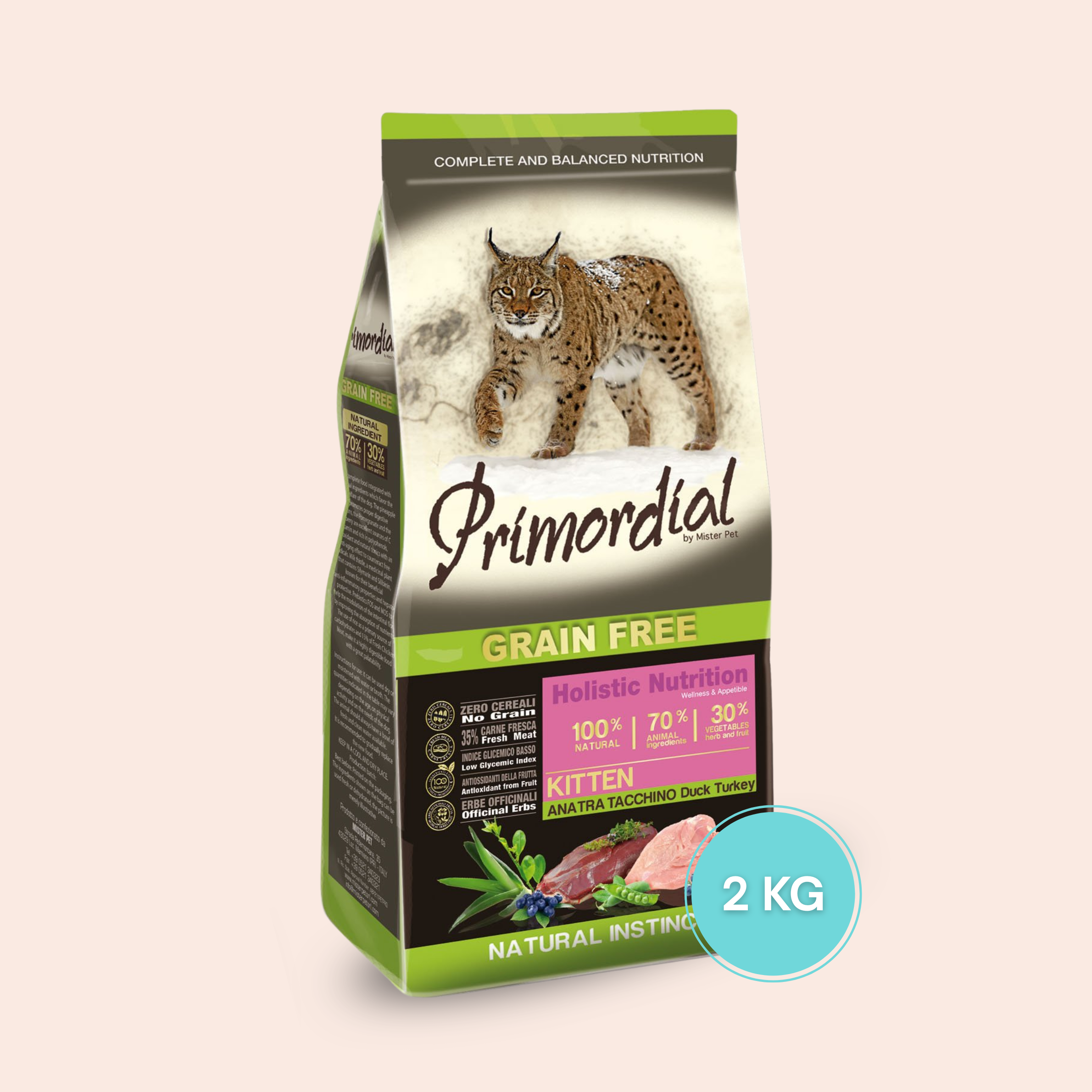 Primordial - Croquettes au canard & dinde pour chaton 2 kg